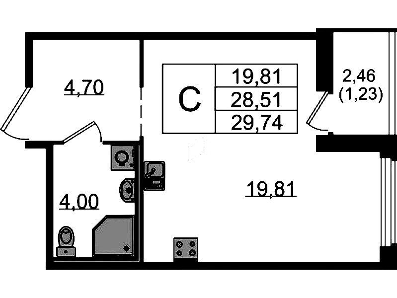 Квартира студия 29.74 м², 9/15 эт., ЖК «GloraX Парголово»